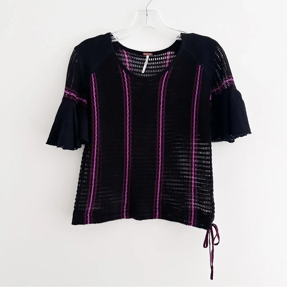 Free People Black Babes Only Open Knit Sweater Top Women's Size Small
